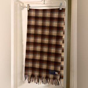 Vintage 60s 70s PENDLETON 100% virgin Wool Plaid Muffler Fringe Scarf Made In US
